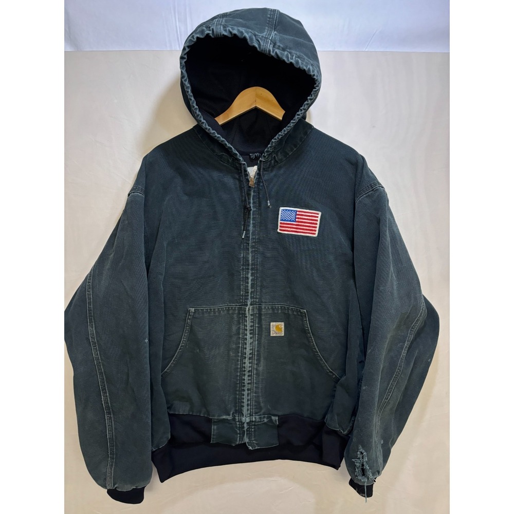 Carhartt Lined Hooded Duck Active Zip Jacket Mens Black 2XL Vintage Detroit J131